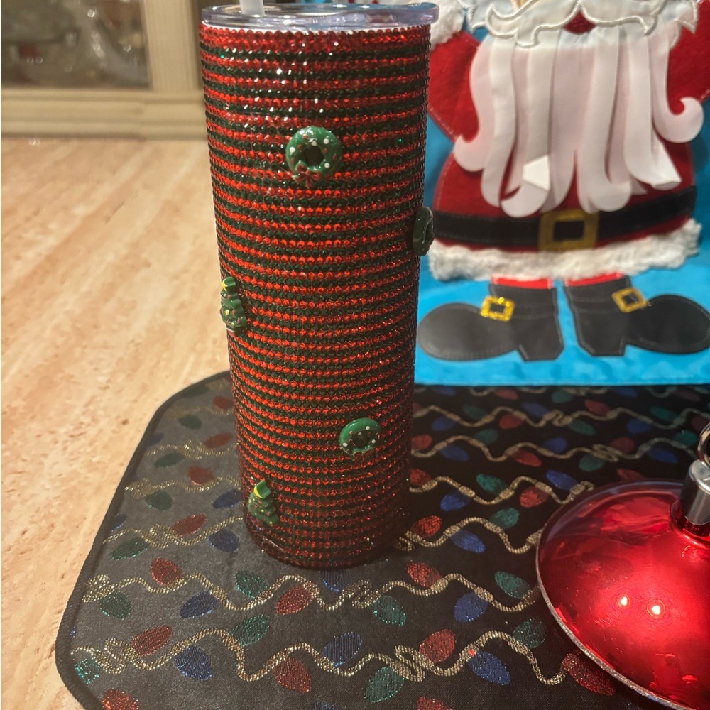 Festive Red and Green Beaded Tumbler